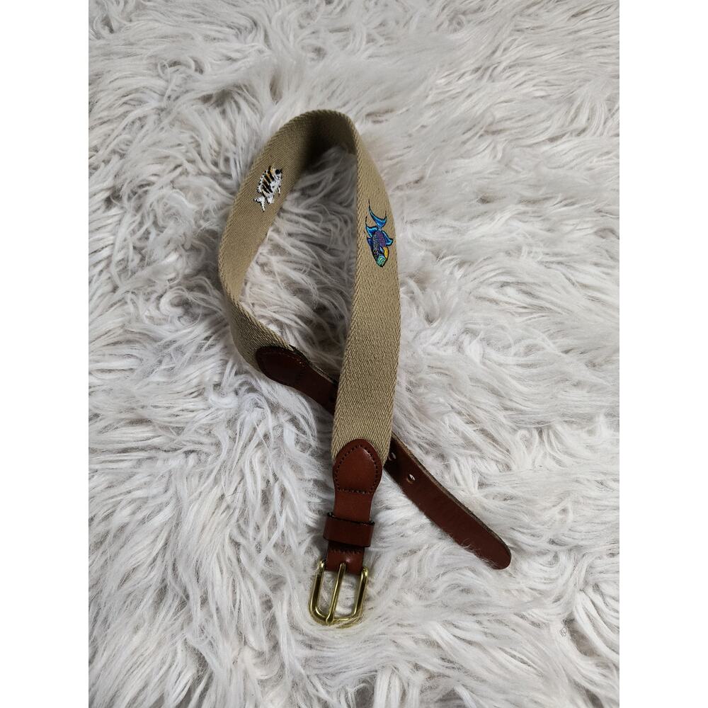 Vintage Leather Man Ltd. Mens Fish Nautical Embroidered Patch Belt Size 22